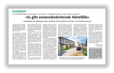  Copyright by Westfalen-Blatt / Herforder Kreisblatt  Ausgabe vom 24.05.2018  Leserbrief